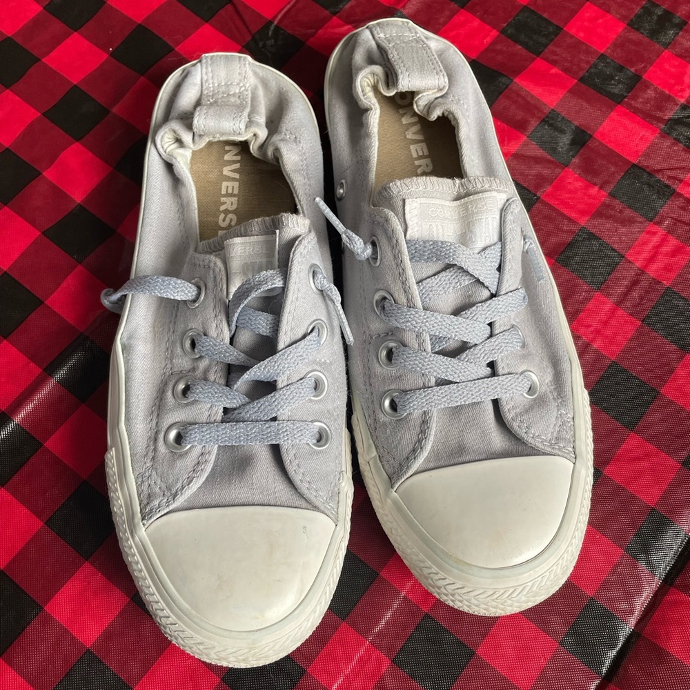Gray converse slip ons